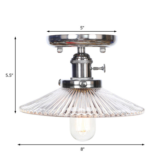 Industrial Semi Flush Ceiling Light With Cone/Saucer Opal/Clear Glass Shade - Perfect For Living