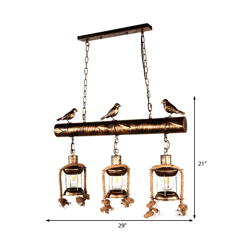 Coastal Style Metal Caged Island Pendant Light - 3-Light Kitchen Hanging Lamp In Bronze/Weathered