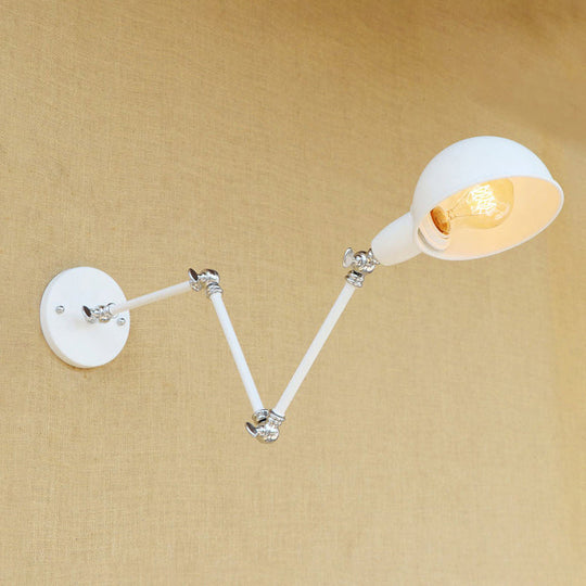 Retro Swing Arm Wall Lamp - Metallic Mini Sconce Light In White For Study Room