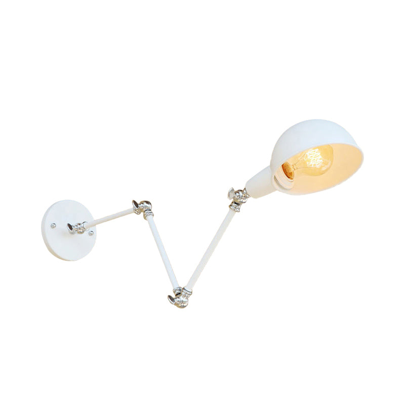 Retro Swing Arm Wall Lamp - Metallic Mini Sconce Light In White For Study Room