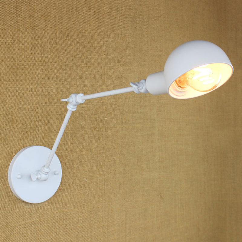 Retro Swing Arm Wall Lamp - Metallic Mini Sconce Light In White For Study Room