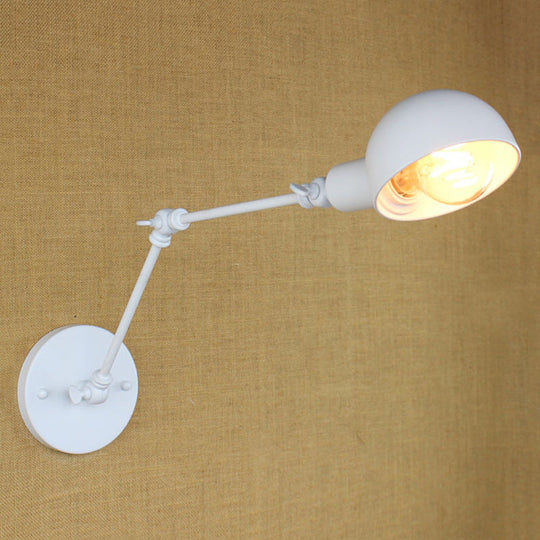 Retro Swing Arm Wall Lamp - Metallic Mini Sconce Light In White For Study Room