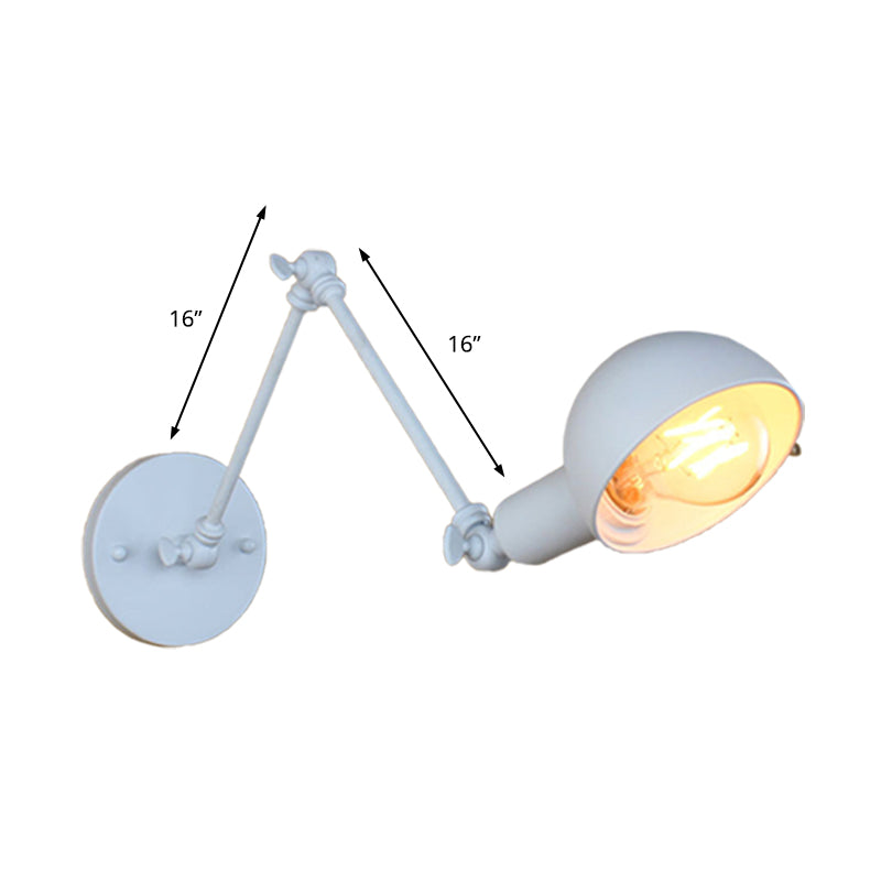 Retro Swing Arm Wall Lamp - Metallic Mini Sconce Light In White For Study Room