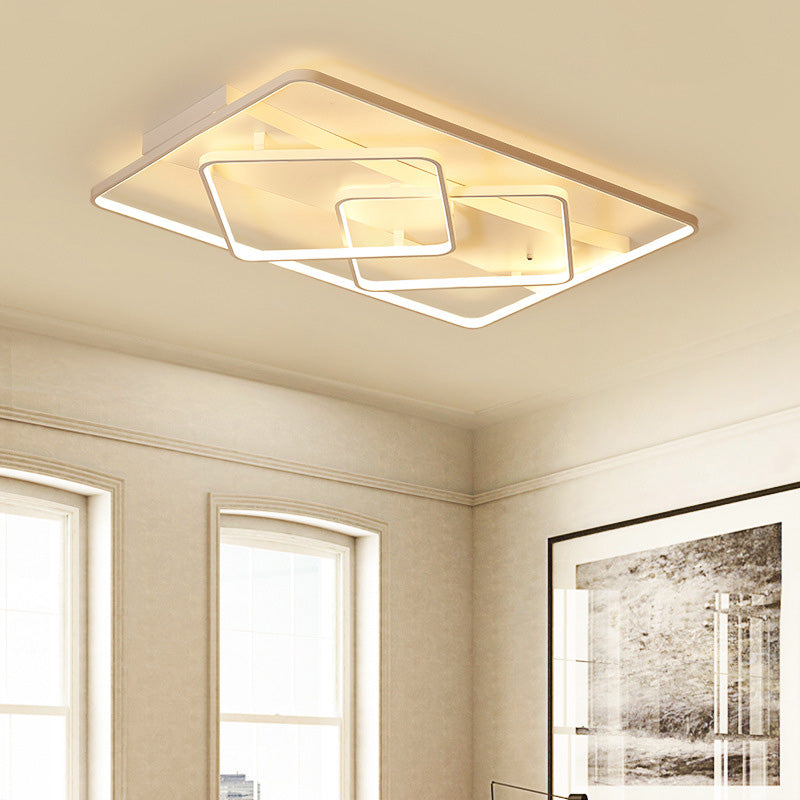 Modern White Geometric Flush Mount Led Ceiling Light Fixture In White/Warm - 34.5/39 Wide / 34.5