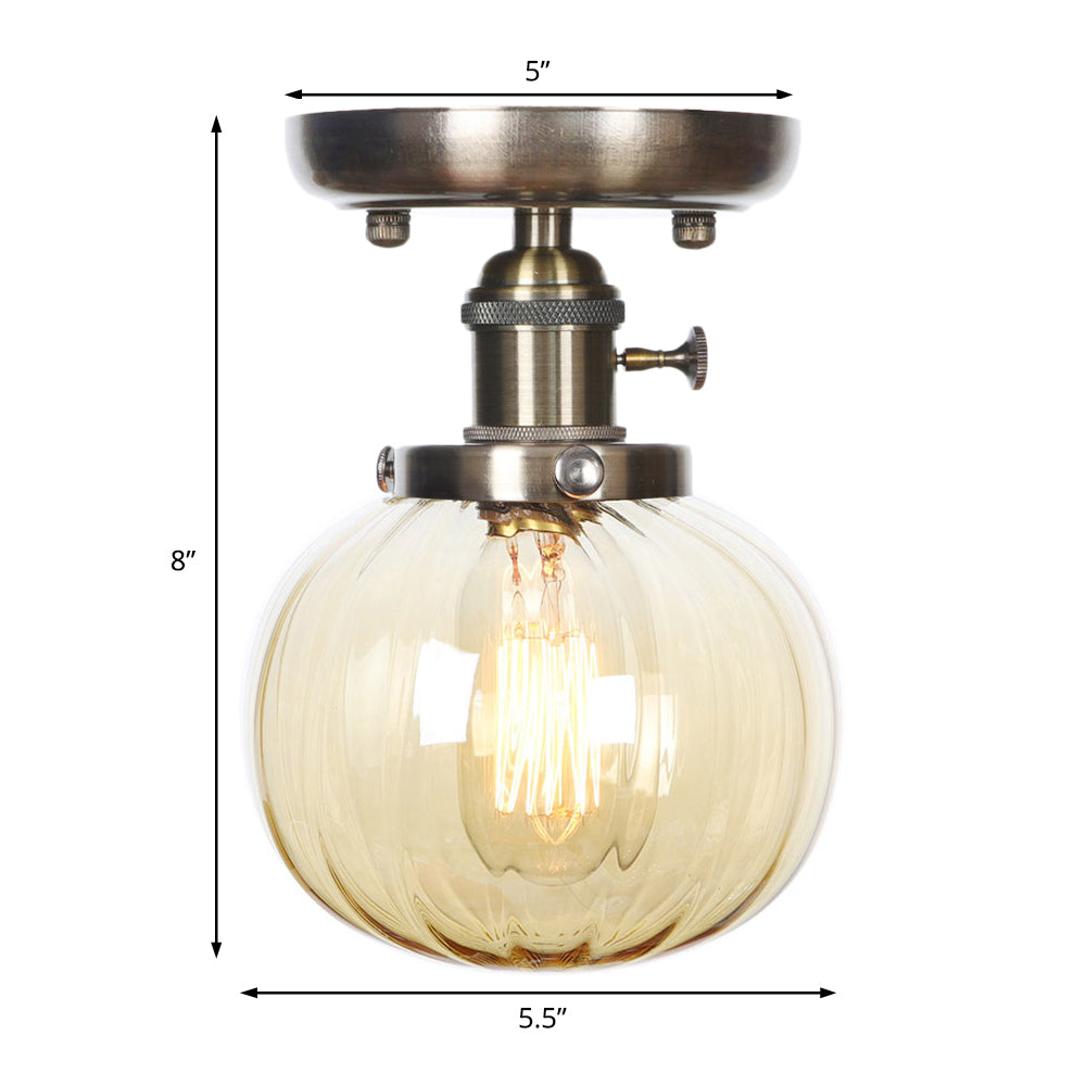 Industrial Bronze Globe Semi Flush Light with Clear/Amber Glass - Indoor Lighting Fixture