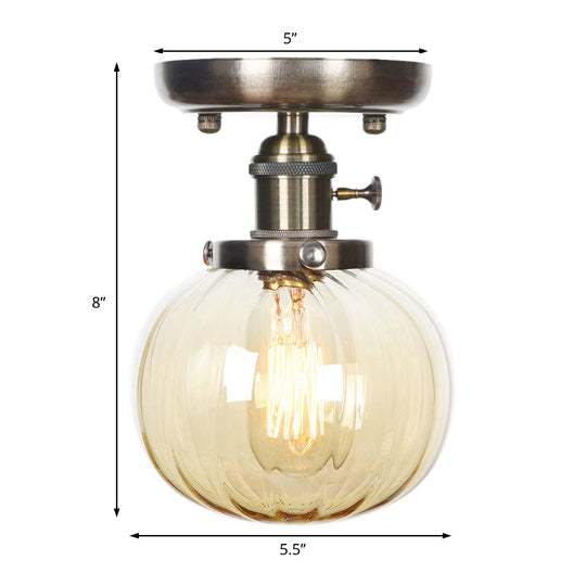 Industrial Bronze Globe Semi Flush Light with Clear/Amber Glass - Indoor Lighting Fixture