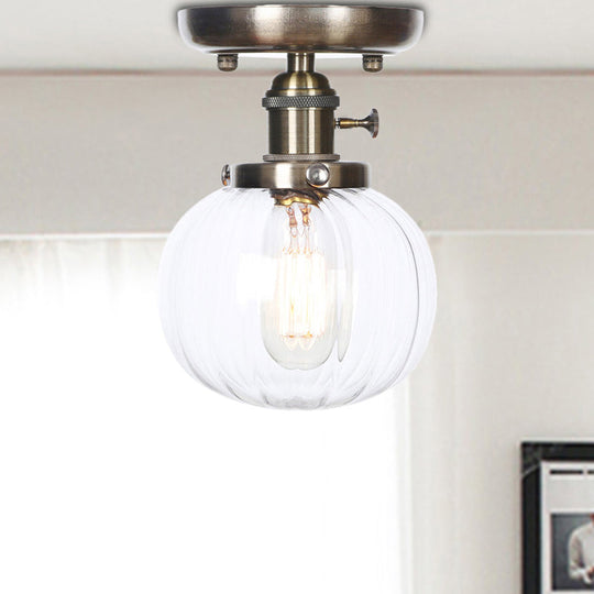 Industrial Bronze Globe Semi Flush Light with Clear/Amber Glass - Indoor Lighting Fixture