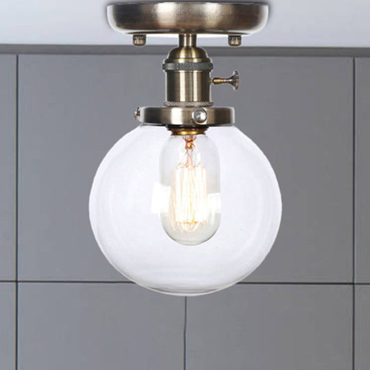 Industrial Bronze Globe Semi Flush Light With Clear/Amber Glass - Indoor Lighting Fixture Clear /