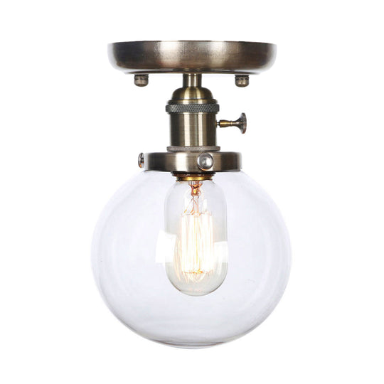 Industrial Bronze Globe Semi Flush Light with Clear/Amber Glass - Indoor Lighting Fixture