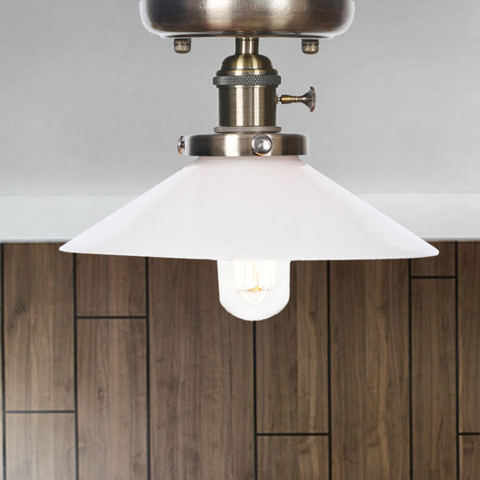 Sleek Metal Semi Flush Mount Industrial Light Fixture with 1 Bulb for Living Room, in White/Clear