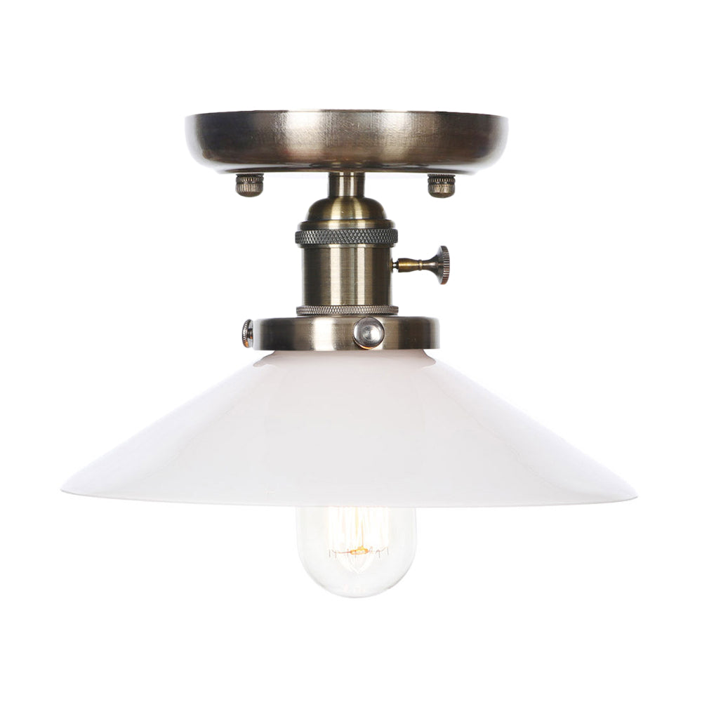 Sleek Metal Semi Flush Mount Industrial Light Fixture with 1 Bulb for Living Room, in White/Clear