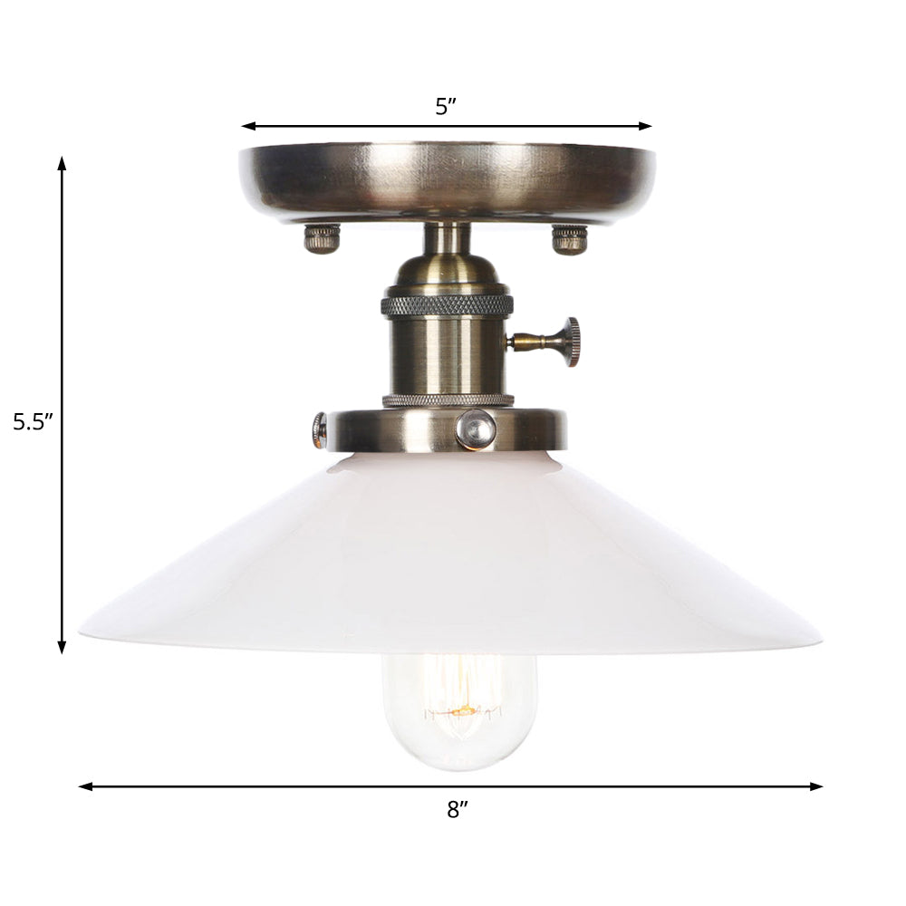 Sleek Metal Semi Flush Mount Industrial Light Fixture with 1 Bulb for Living Room, in White/Clear