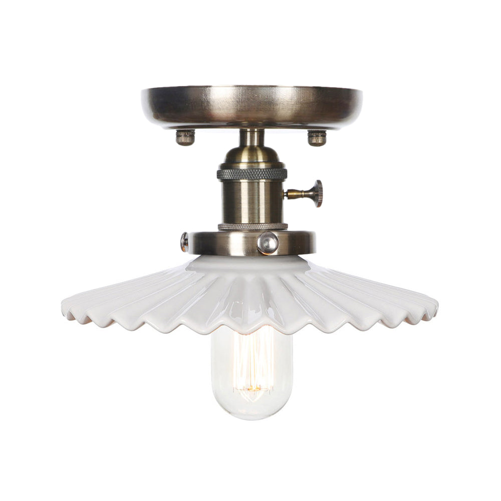 Sleek Metal Semi Flush Mount Industrial Light Fixture with 1 Bulb for Living Room, in White/Clear