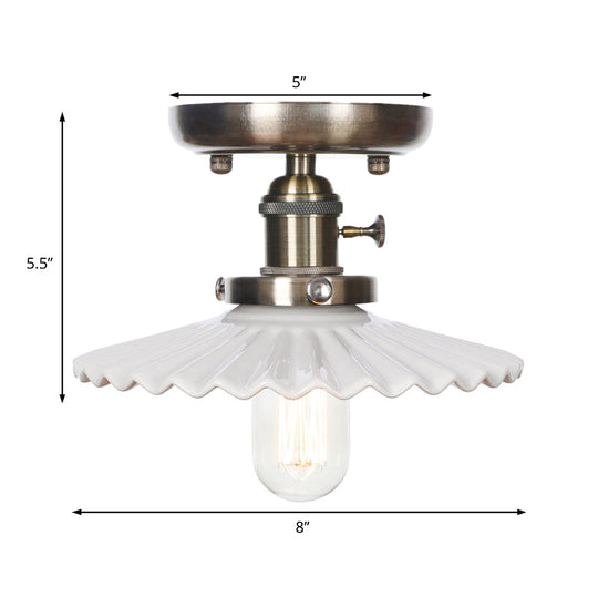 Sleek Metal Semi Flush Mount Industrial Light Fixture with 1 Bulb for Living Room, in White/Clear