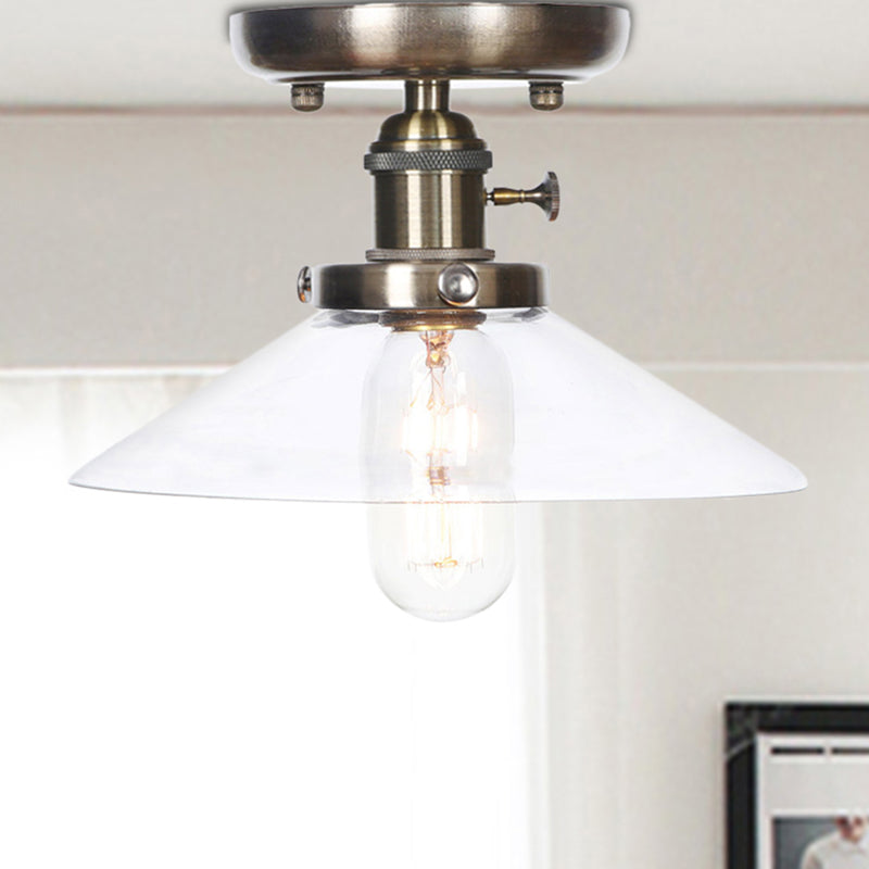 Sleek Metal Semi Flush Mount Industrial Light Fixture with 1 Bulb for Living Room, in White/Clear