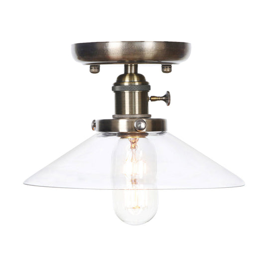 Sleek Metal Semi Flush Mount Industrial Light Fixture with 1 Bulb for Living Room, in White/Clear