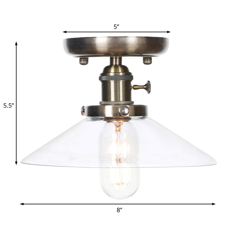 Sleek Metal Semi Flush Mount Industrial Light Fixture with 1 Bulb for Living Room, in White/Clear