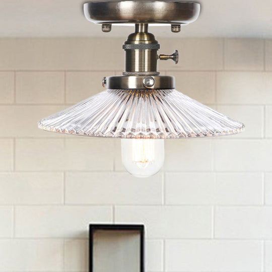 Sleek Metal Semi Flush Mount Industrial Light Fixture with 1 Bulb for Living Room, in White/Clear