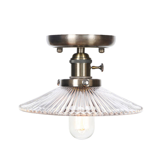 Sleek Metal Semi Flush Mount Industrial Light Fixture with 1 Bulb for Living Room, in White/Clear