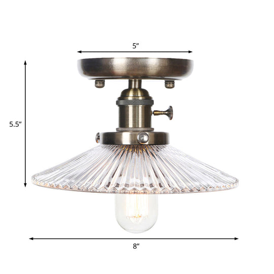 Sleek Metal Semi Flush Mount Industrial Light Fixture with 1 Bulb for Living Room, in White/Clear