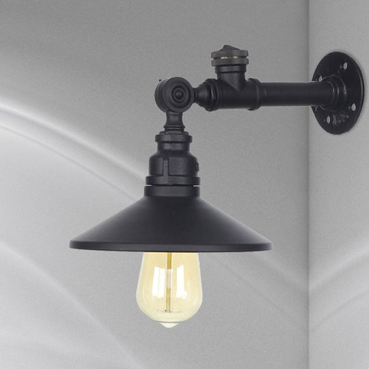 Industrial Black/Bronze/Antique Brass Metal Wall Sconce Light Fixture For Bedroom - Wide Flared