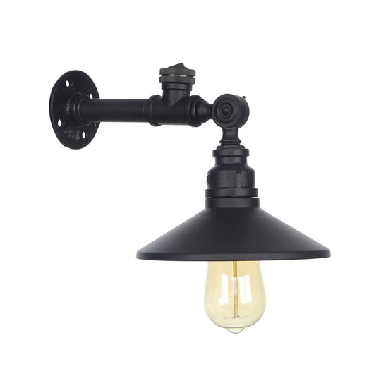 Industrial Black/Bronze/Antique Brass Metal Wall Sconce Light Fixture For Bedroom - Wide Flared