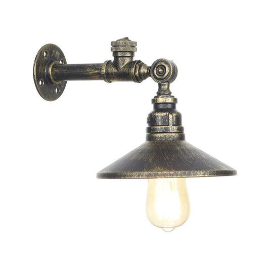 Industrial Black/Bronze/Antique Brass Metal Wall Sconce Light Fixture For Bedroom - Wide Flared