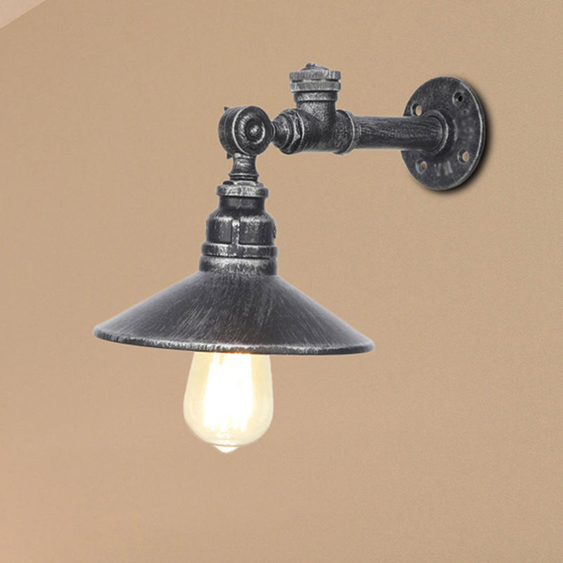 Industrial Black/Bronze/Antique Brass Metal Wall Sconce Light Fixture For Bedroom - Wide Flared