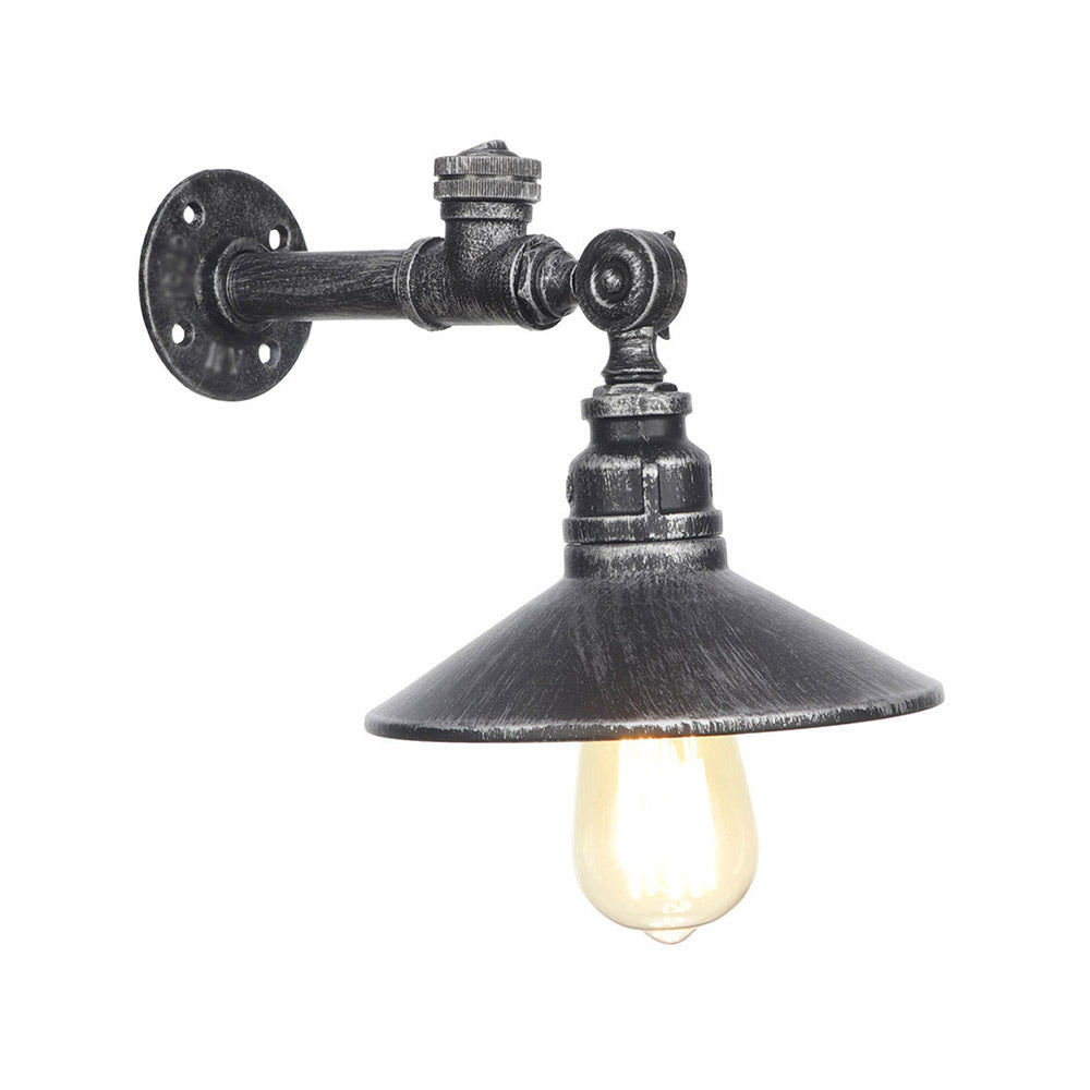 Industrial Black/Bronze/Antique Brass Metal Wall Sconce Light Fixture For Bedroom - Wide Flared