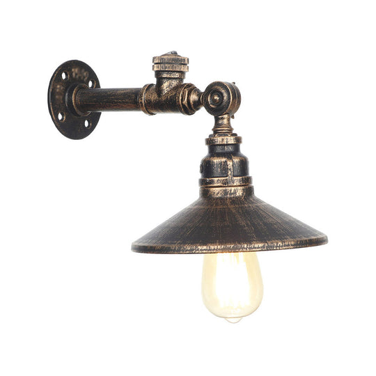 Industrial Black/Bronze/Antique Brass Metal Wall Sconce Light Fixture For Bedroom - Wide Flared