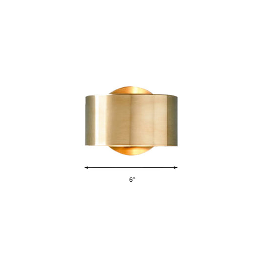 Gold Postmodern Flush Wall Sconce - Half-Cylinder Metal Light Fixture