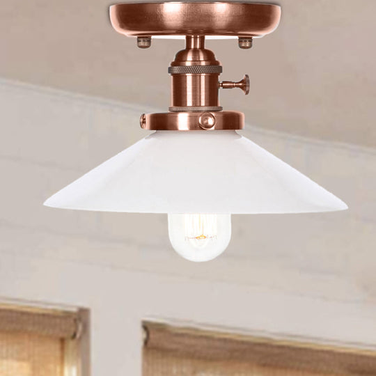 Industrial Antique Copper Semi Mount Ceiling Light with Opal/Clear Glass Shade