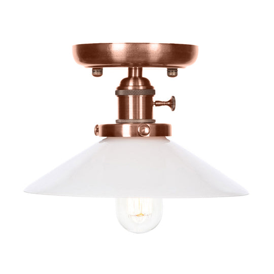 Industrial Antique Copper Semi Mount Ceiling Light with Opal/Clear Glass Shade