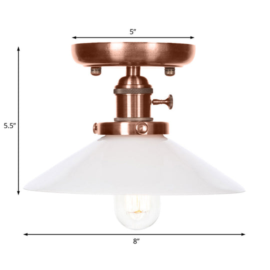 Industrial Antique Copper Semi Mount Ceiling Light with Opal/Clear Glass Shade