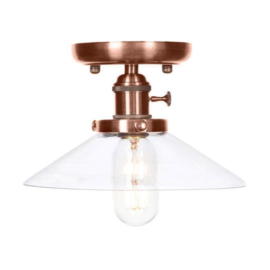 Industrial Antique Copper Semi Mount Ceiling Light with Opal/Clear Glass Shade