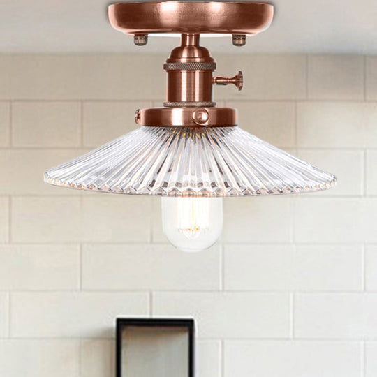 Industrial Antique Copper Semi Mount Ceiling Light with Opal/Clear Glass Shade