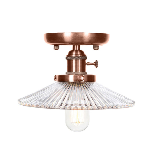 Industrial Antique Copper Semi Mount Ceiling Light with Opal/Clear Glass Shade