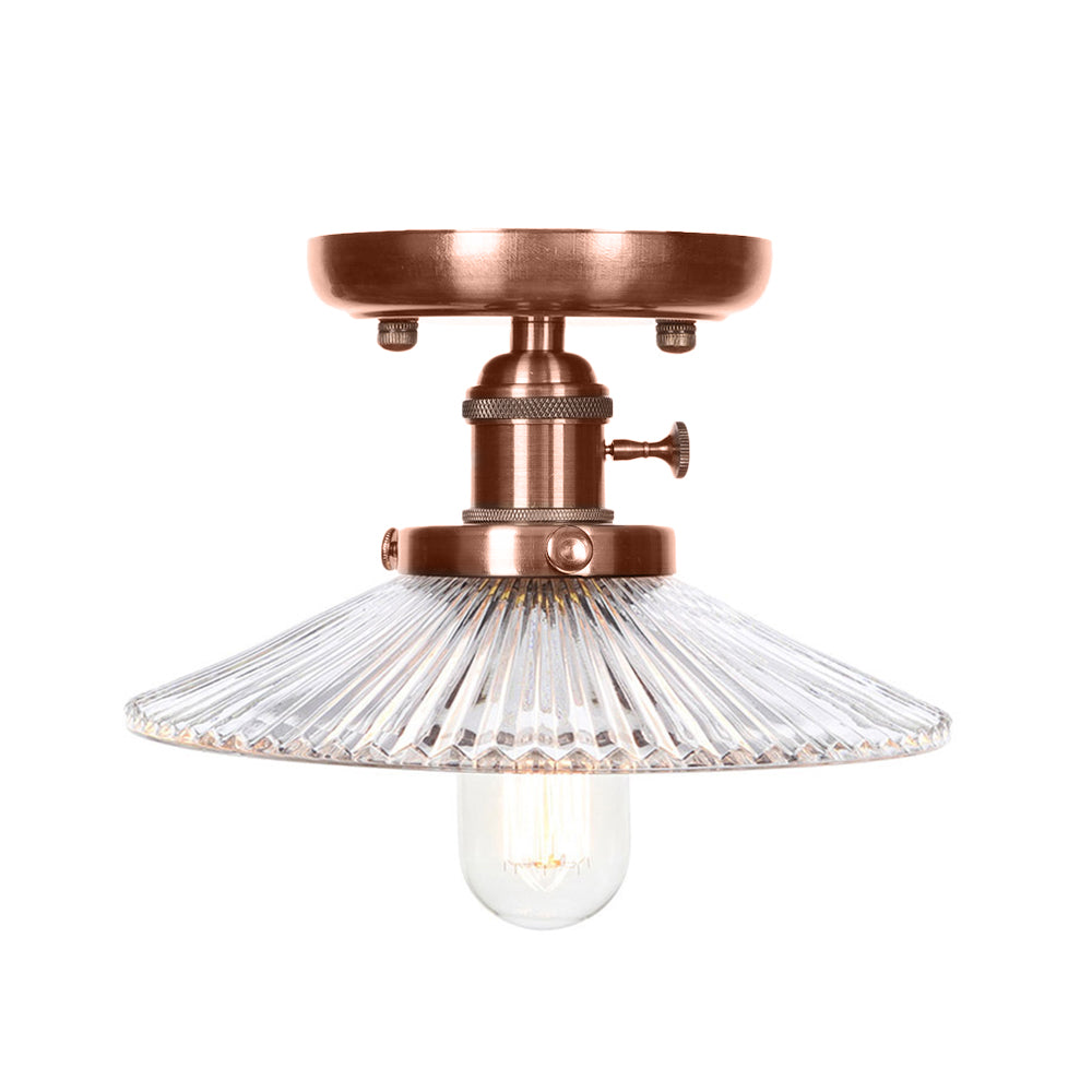 Industrial Antique Copper Semi Mount Ceiling Light With Opal/Clear Glass Shade