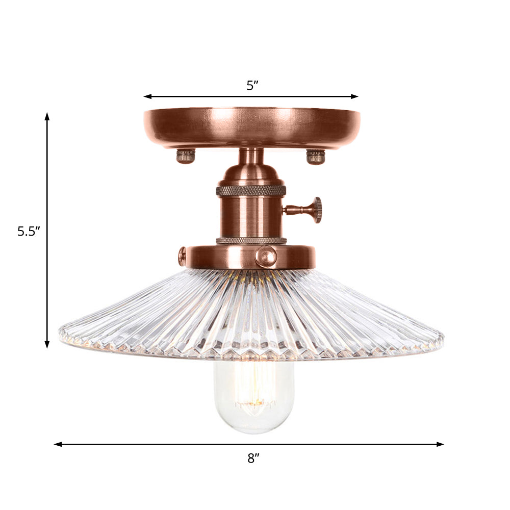 Industrial Antique Copper Semi Mount Ceiling Light with Opal/Clear Glass Shade