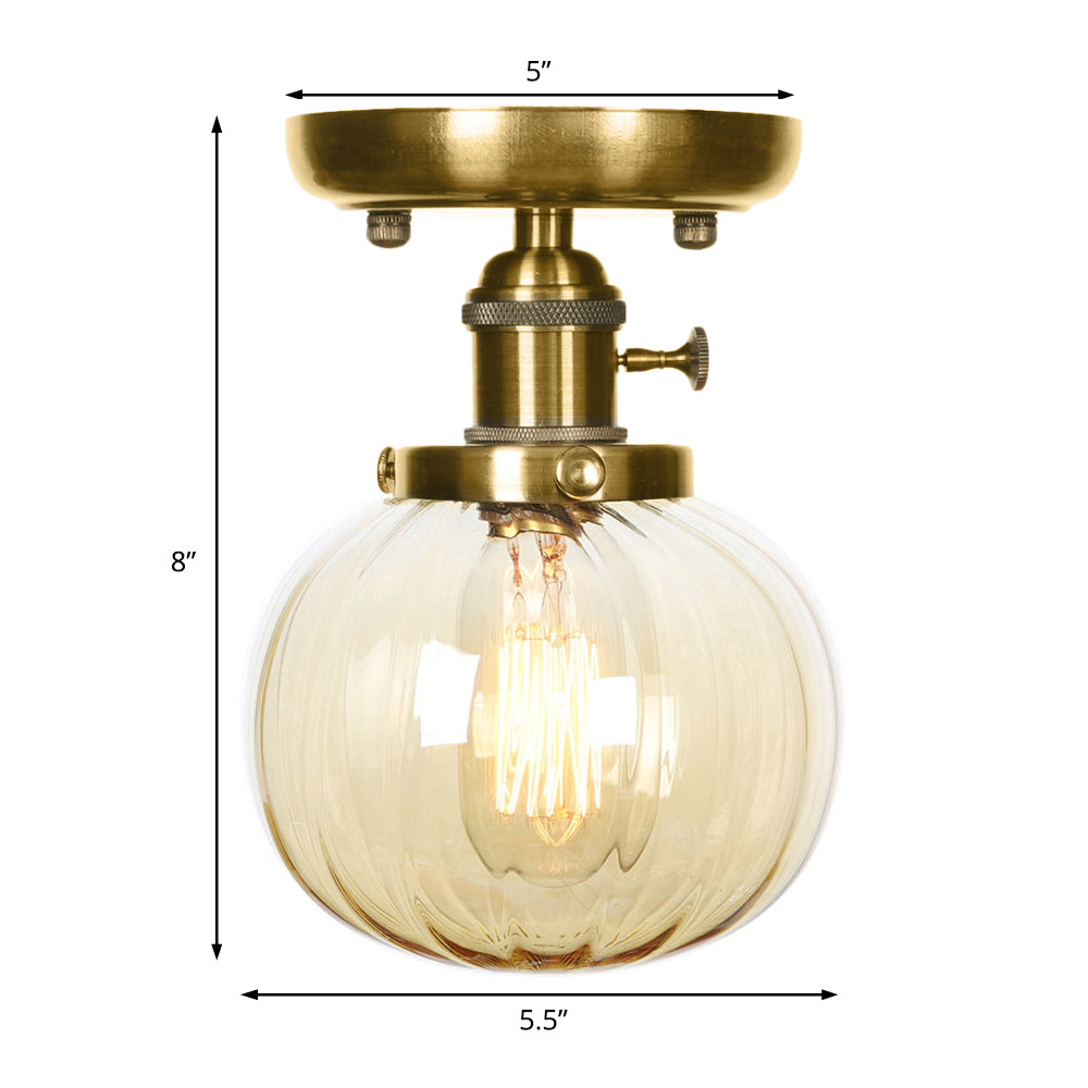 Semi Flush Bronze Globe Round Ceiling Light with Industrial Clear/Amber Glass - 1-Light Fixture for Living Room