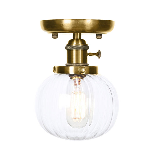 Semi Flush Bronze Globe Round Ceiling Light with Industrial Clear/Amber Glass - 1-Light Fixture for Living Room