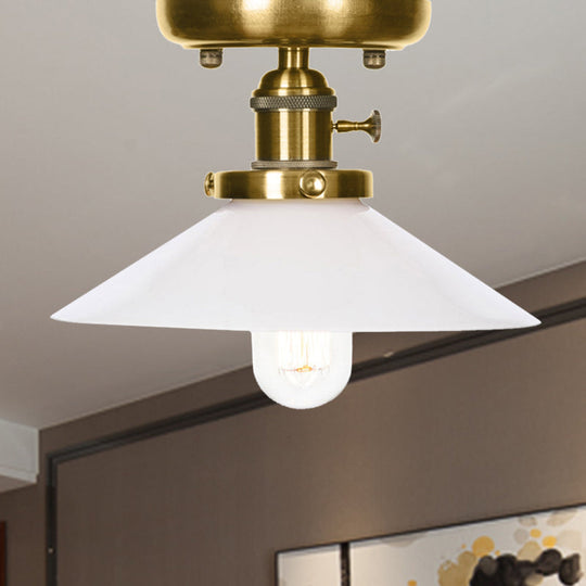 Sleek Bronze Cone/Saucer Semi Flush Mount Light With Industrial White/Clear Glass - Ideal Living