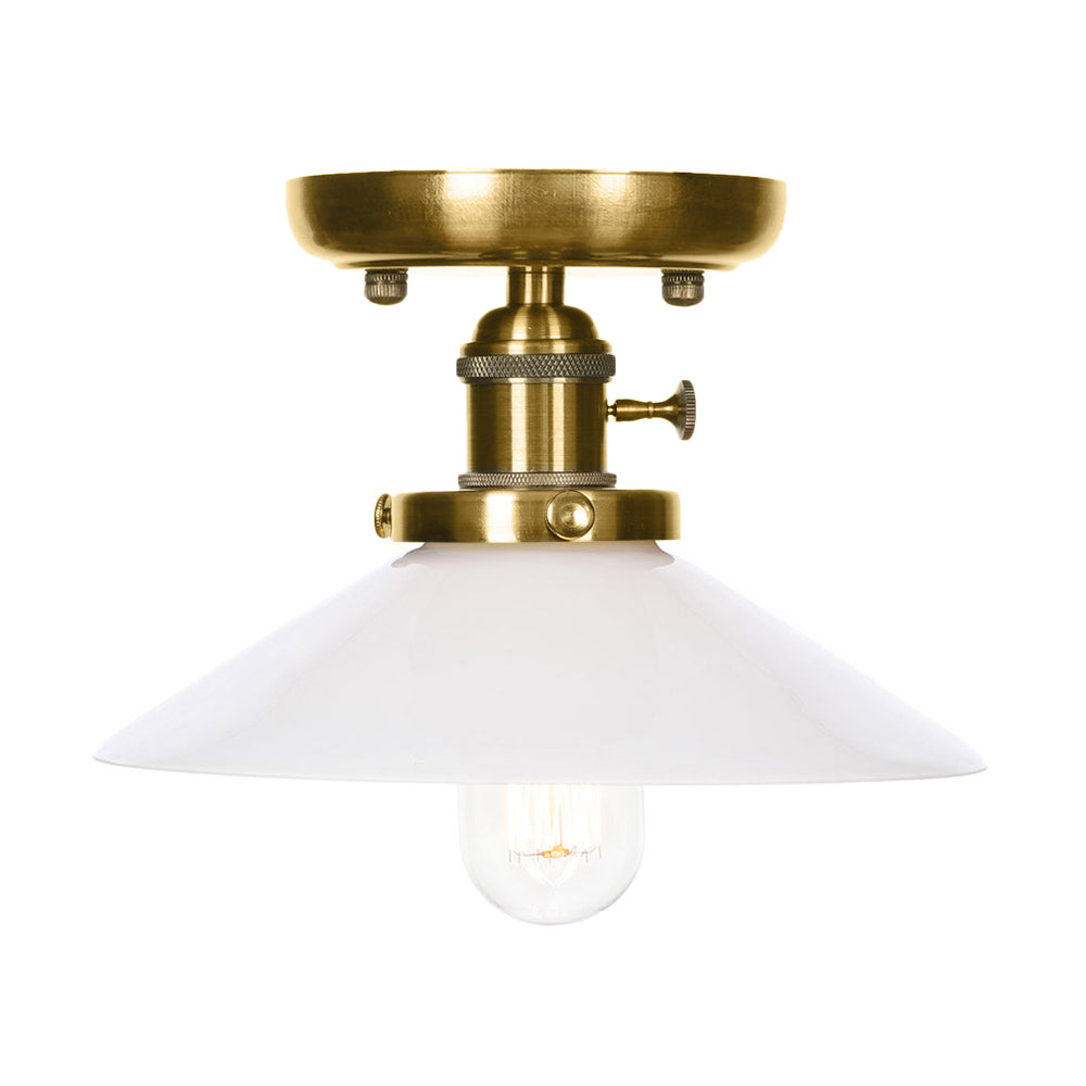 Sleek Bronze Cone/Saucer Semi Flush Mount Light With Industrial White/Clear Glass - Ideal Living