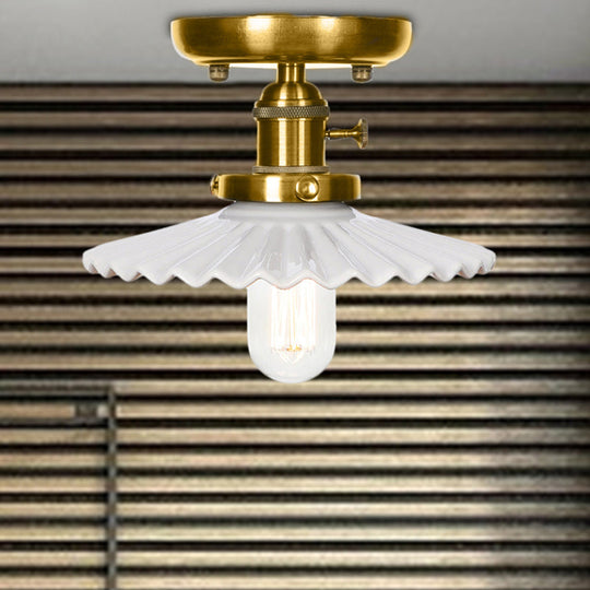 Sleek Bronze Cone/Saucer Semi Flush Mount Light With Industrial White/Clear Glass - Ideal Living