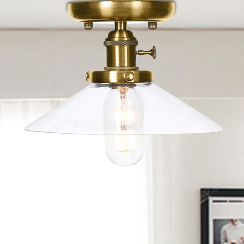 Sleek Bronze Cone/Saucer Semi Flush Mount Light With Industrial White/Clear Glass - Ideal Living