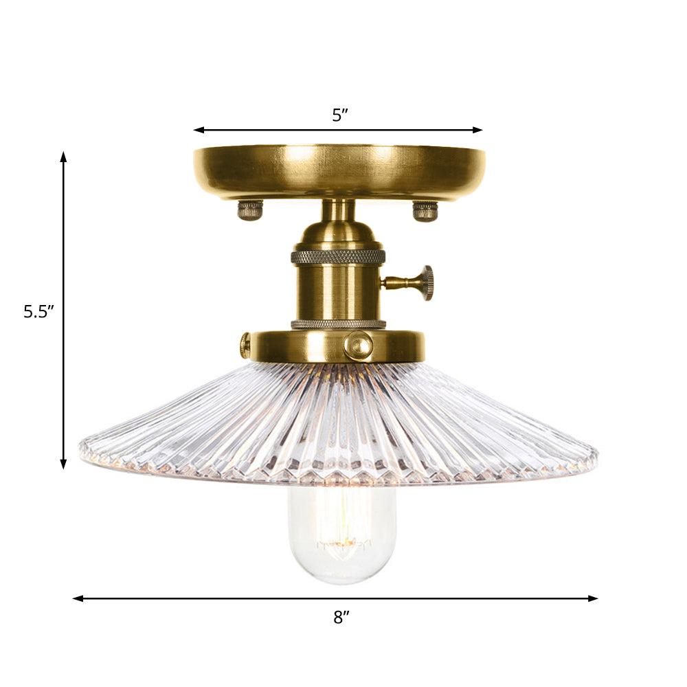 Industrial Bronze Cone/Saucer Semi Flush Mount Light with White/Clear Glass - 1 Light Living Room Ceiling Fixture