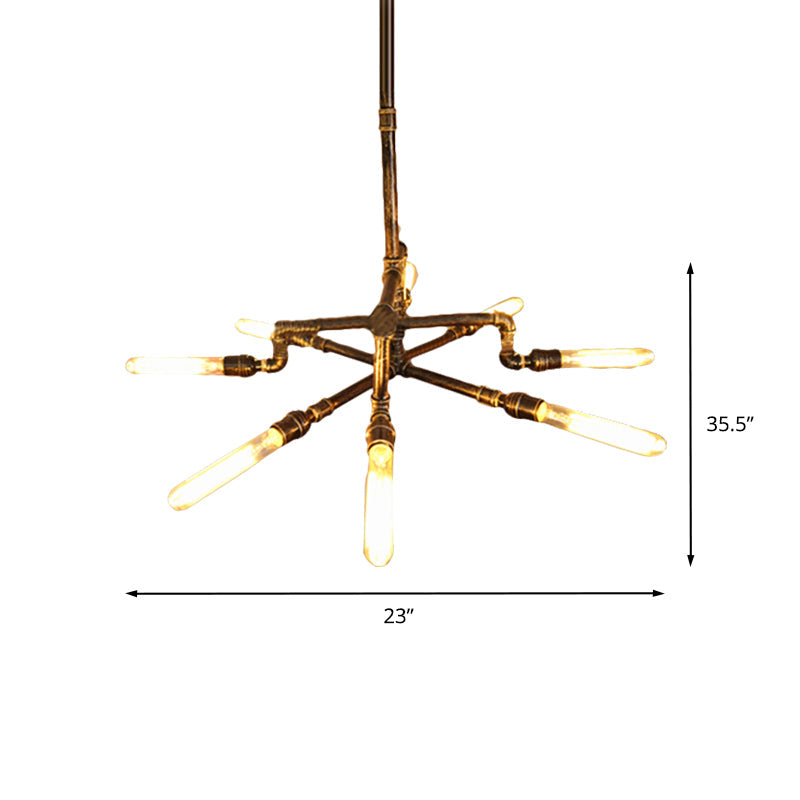 Farmhouse Style Bronze Chandelier - 8 Lights, Wrought Iron Pipe Design - Indoor Ceiling Fixture