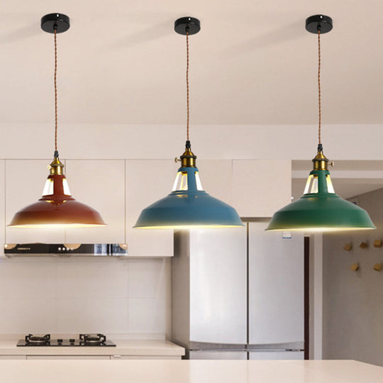 Barn Pendant Light Fixture - Industrial Beige/Blue/Green Metal for Dining Room