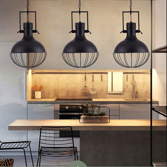 Black Dome Pendant Ceiling Light - Farmhouse Style Metal Hanging Lamp with Cage and Swivel Joint