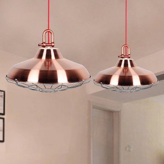 Vintage Covered Cage Hanging Ceiling Light - Metal Pendant in White/Copper/Red Brown